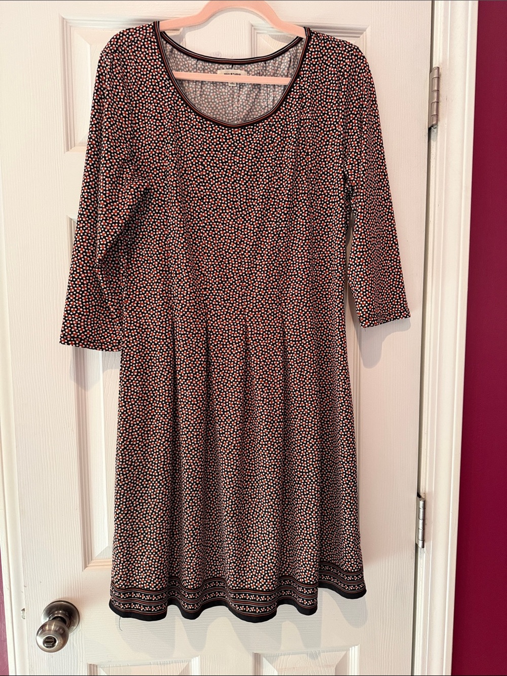 Max Studio Black Dress with Pink Dot Print and Border Hem